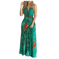 Sundresses for Women Fashion Maxi Leeleas Halter Tropical Party Макси рокля зелена s