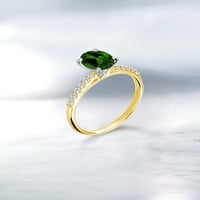 Скъпоценен Камък ЦАР 0. КТ зелен хром Диопсайд г-н лаборатория отгледан диамант 10к жълт златен пръстен с зъби от бяло злато