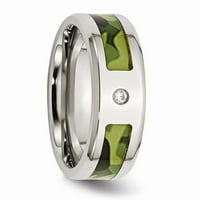 Твърда неръждаема стомана кубичен цирконий зелен камуфлаж Сватбена халка Размер на пръстена 12.5