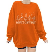 Големи дамски суитшърти коледни ризи за жени Около врата ежедневни удобни Весела Коледа писмо отпечатани дълъг ръкав леки Извънгабаритни хлабав суитшърт оранжев ххл