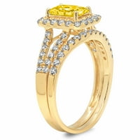 1. CT Brilliant Emerald Cut Симулиран жълт диамант 18K Жълто злато халианс с акценти Булчински комплект SZ 8