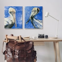 Ступел индустрии морски Пеликан птици портрет природа животински живопис живопис галерия увити платно печат стена изкуство, набор от 2, Дизайн от Дженифър Пакстън