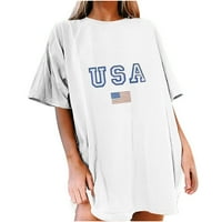 Плюс размери върхове за жени Лято късо ръкав Модна независимост ден отпечатайте разхлабена тениска САЩ туника блузи Разчистване на дрехи