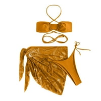 Tking fashion дамски бански костюми с теглене каишки къси пола мрежести бикини бански костюм за бански за жени оранжево l