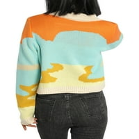 Дамски отворен преден жилетка флорален принт v Врат с дълъг ръкав Разхлабена плетена жилетка Preppy Style Sweater