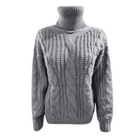 Дамски пуловери за пуловери с дълъг ръкав с кабел с дълъг ръкав плетен пуловери меки джъмперни пуловери бутон нагоре сиво xl