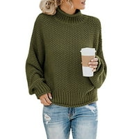 Пуловер Zunfeo за жени- свободно прилягане на пуловер с дълъг ръкав с висока шия кабел плетен върхове Солидни ежедневни върхове армия зелено l