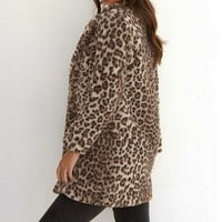 Детесбула есенни якета за жени Clearancewomen's Leopard Faux-Fur Imitation Lapel Lapleve Coat Coat Jacket