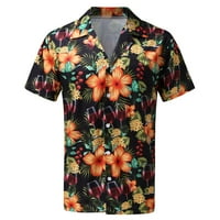 Мъже ризи пролет през лятото Хавай отпечатани якички за преобръщане на небрежно свободно време свободен къс ръкав плажен ваканционен ваканционен ваканционен ризи блуза ежедневно облекло
