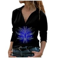 Нови дамски върхове Мода изненадващ яка Дълъг ръкав печат случайни тениска блуза жените Плюс размер бутон надолу риза върхове