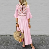 Просвета летни рокли за жени Дължина на глезена модна макси флорална рокля с v-образно деколте розово 3xl