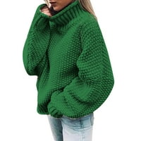 HGW пуловер за дамски от рамото пуловер Небрежно плетено твърд пуловер с дълъг ръкав зелено m