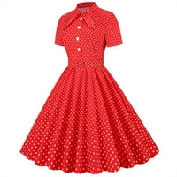 Просвета летни рокли за жени подигравки на шията темперамент в средна дължина твърд а-линия къса ръкава рокля червено m