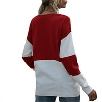 Plnotme дамски огромни пуловери цветен блок екипаж небрежен пуловер с дълъг ръкав пуловер