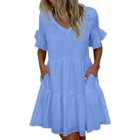 Кали _ магазин Дамски рокли пролетна къса мини рокля за жени Флоу парти сватбени рокли за гости синьо, л
