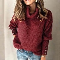 Тангнадни пуловери за жени Стилни дамски бутон за пуловери с дълъг ръкав с дълъг ръкав с разхлабени пуловерни пуловерни върхове