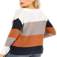 Luxplum жени пуловер екипаж ший плетен пуловери райета джъмперни върхове уютен пуловер шик кафяв s
