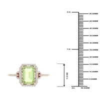 Императорски скъпоценен камък 10к Розово злато Изумруд шлифован зелен аметист КТ ТВ диамантен ореол Дамски пръстен