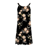 Женски рокли кръгло деколте ежедневна рокля MIDI, отпечатана слънчева ръкавна лятна рокля черна xl