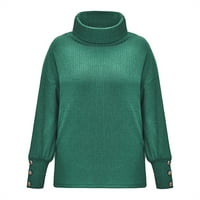 пуловери за лабакиха за жени модни жени, които якият на яка солидни бутони ръкав плетен небрежен пуловер топъл топ зелено