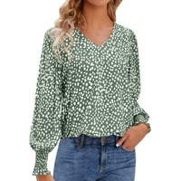 Lroplie дамска тениска с v-neck с дълъг ръкав върхове за жени t fashion v collar polka dot print блузи дрехи зелено xl