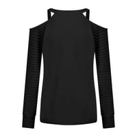 Juebong Trendy Woman V-образно деколте с дълъг ръкав тениска есен гореща тренировка студено рамо свободни блузи върхове