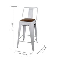 Дизайн група бели Метални бар столове с кафява Веган кожена седалка,комплект от 6 броя