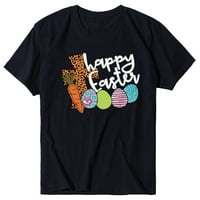 Честита великденска риза за жени заек Великденски яйца Графичен тройник с къс ръкав Забавен тениска Екипаж Врат Небрежен блуза Великден подарък за жени
