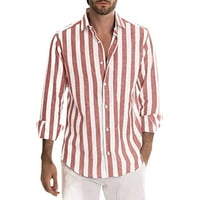 Мъжки модни ежедневни раирани ленени кокошки лапина риза с дълъг ръкав топ големи и високи тениски за мъже 3xlt мъжки големи и високи риза бутон Топ летни дрехи Мъжки
