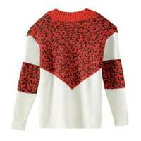 Rovga дамски пуловери женски леопардов печат цвят блок ивица v пуловер с врата с дълъг ръкав плетен пуловер Топ женски есента зима