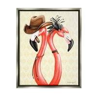 Ступел индустрии Реколта Фламинго каубой шапка Антична Мода Облекло Графичен Арт блясък сив плаваща рамка платно печат стена изкуство, дизайн от Амели Лего