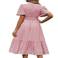 Бомоту дамска рокля миди в рокля на врата Суинг рокли плисе а-линия-рокля ежедневни пътуване Розово ШЛ