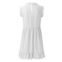 Бяла рокля дамски модни ежедневни Плътен цвят Около врата разрошена талия рокля Дамски летни рокли бели л
