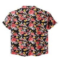 Мъжка тениска бутон надолу тениска с къс ръкав блуза празнична Хавайска лятна риза Черно-2ХЛ