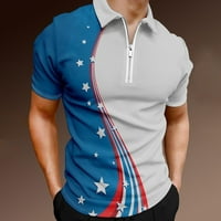 Мъжки поло ризи мъжки ризи САЩ флаг блуза С къс ръкав цип Ден на независимостта ежедневни леки Пачуърк сиво