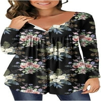 Женски върхове скриват корема туника летни тениски с къс ръкав сладък разцъфнал Хенли тениска ежедневни облечени блузи за гамаши