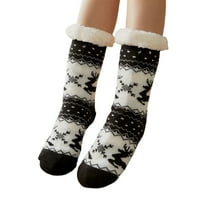 Чифт чорапи за пода в средата на прасеца Шерпа Подплата разтеглив мек Коледен модел на елени защита на краката без приплъзване зимни термични жени вътрешен дом Чехли спални чорапи за дома