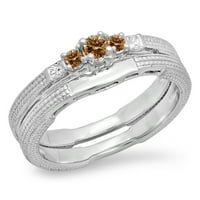 Колекция DazzlingRock 0. Карат 10K шампанско и бял диамантен камък годежен пръстен CT, бяло злато, размер 6.5