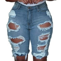 Джийн къси панталони за жени разкъсани деним, унищожени дънки за еластични Бермуди