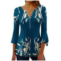 Inleife ръкави v блузи и ризи за жени за жени модни отпечатани разхлабени тениски дамски три четвърт ръкав небрежен блуза бутон върхове върхове