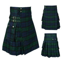 Мъжки панталони мода шотландски стил Каре Контраст цвят джоб Плисирана пола