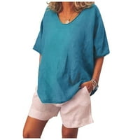 Жените Случайни Лято Плътен О-Врата Къси Ръкави Плюс Размер Топ Тениска Блуза