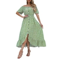 Жени макси се облича от рамо дици флорален принт с къс ръкав Frill A Line Dress Plus с размер рокля зелена l