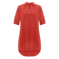Cotonie Fashion Women Plus Size Solid Potton Linen Отпусна се яка разпуснато риза рокля