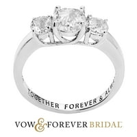 Обет и завинаги персонализирани булчинска Платина над стерлинги сребро брилянтен бял Топаз три камък гравиран сватбен пръстен
