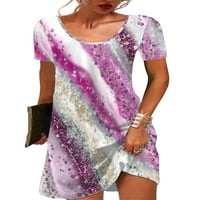 Дами лятно плаж Sundress с къс ръкав мини рокля абстрактни печатни рокли Бохемски празник лилаво xl