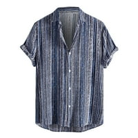Тениска за мъже райета блуза буква печат хип-хоп тениска свежи чисти тийнейджъри мека форма на тениска небрежна винтидж бутон за плаж плаж