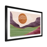 Дизайнарт 'абстрактни пейзажи с планинска река и Луна' модерна рамка Арт Принт