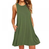 Жени летни ежедневни рокли без ръкави плаж покрийте обикновена плисирана рокля за танкове, зелено