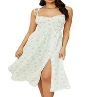 MA & Baby Women Summer Lea Levealess Bandage Straps Floral Print Slit Beach Ruffle Flowy Mini Swing Long Maxi рокля